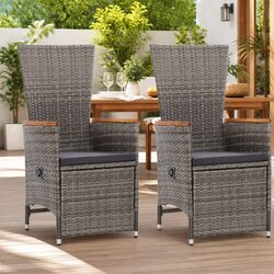 Reclining Garden Chairs 2 pcs with Cushions Outdoor Seating Poly Rattan Grey