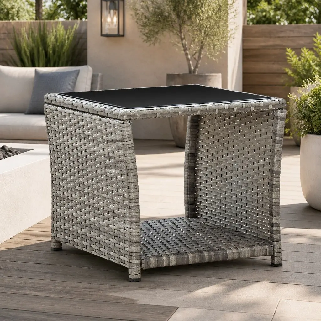 Grey Poly Rattan Table for Outdoor Use
