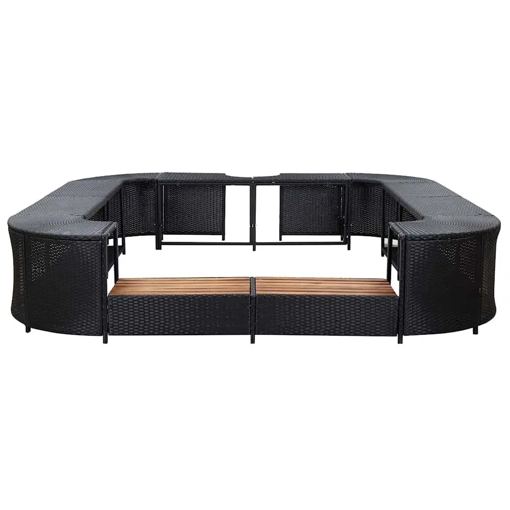 Square Spa Surround Poly Rattan 268 x 268 cm Black with Solid Wood Steps