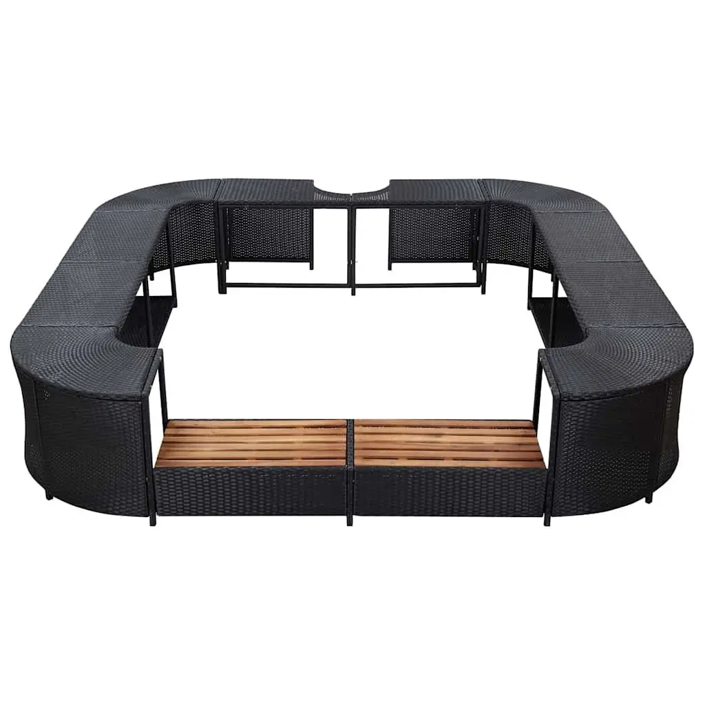 Square Spa Surround Poly Rattan 268 x 268 cm Black with Solid Wood Steps