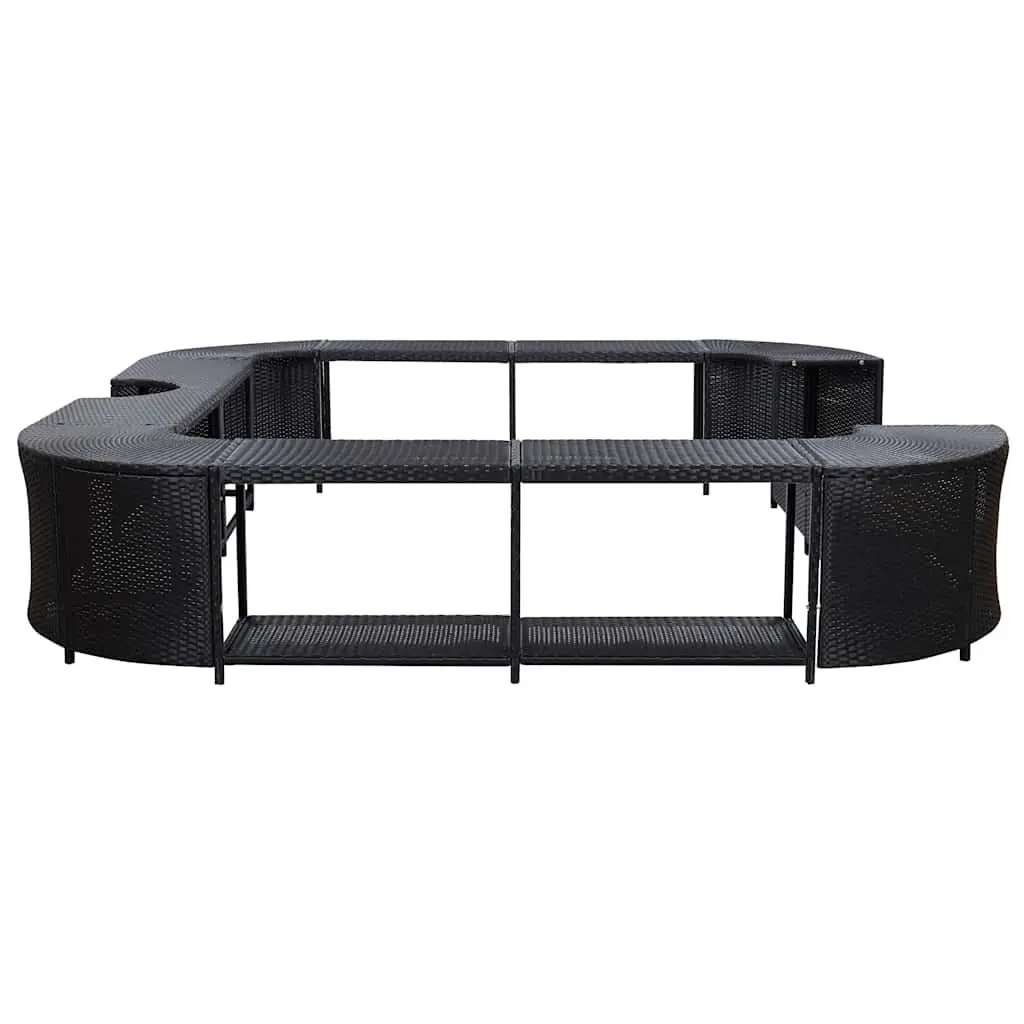 Square Spa Surround Poly Rattan 268 x 268 cm Black with Solid Wood Steps