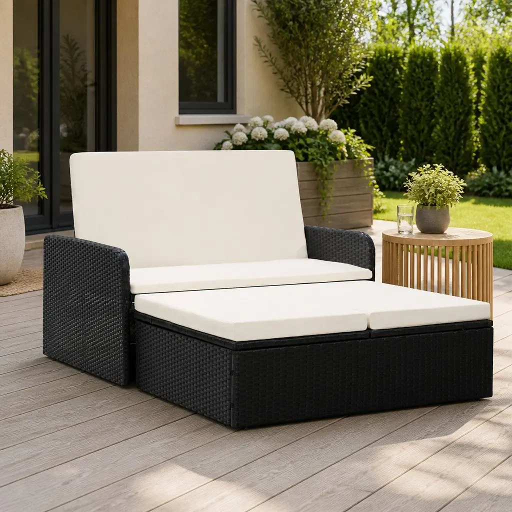 2 Piece Garden Lounge Set Outdoor Sofa Rattan Furniture with Cushions Storage