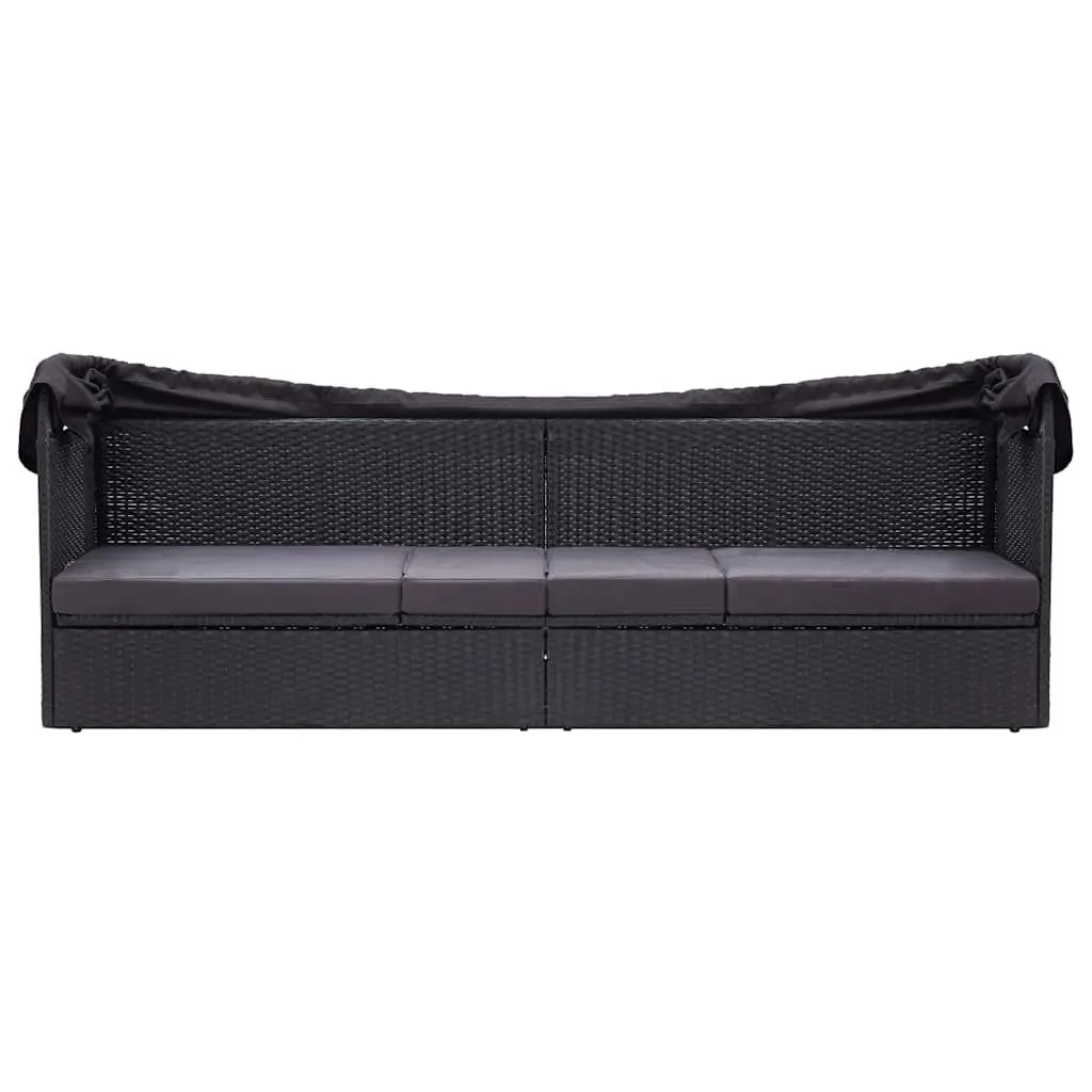 Outdoor Daybed Sun Lounger with Canopy Poly Rattan Garden Patio Furniture Black