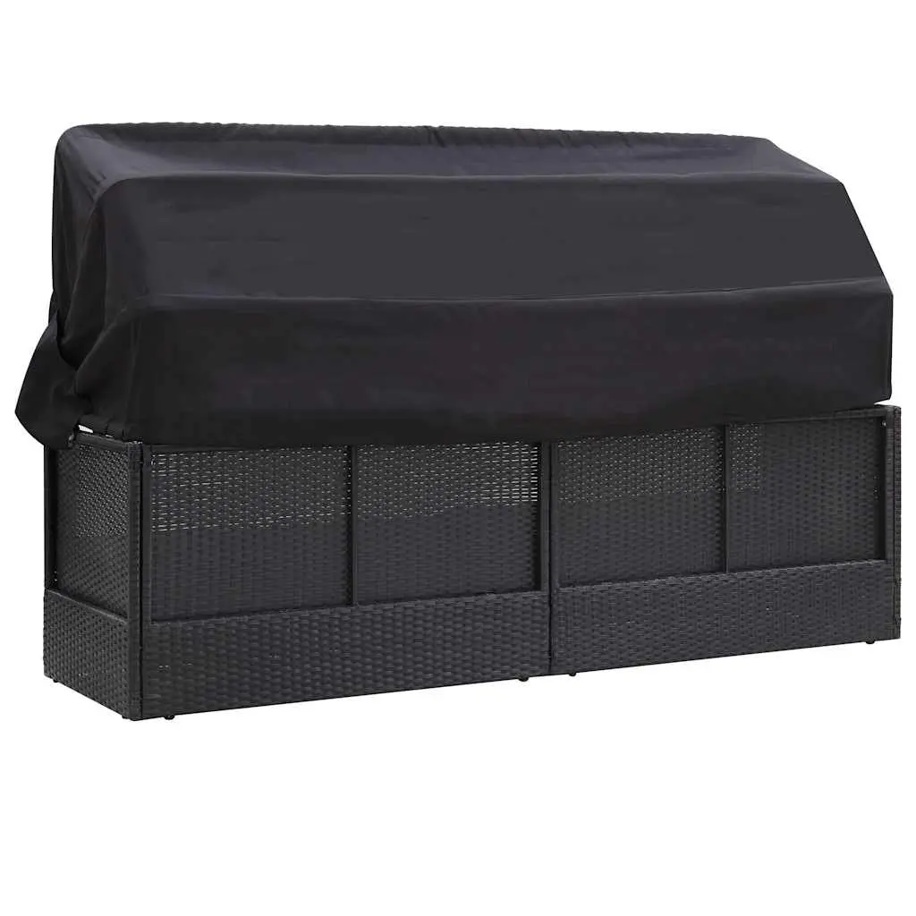 Outdoor Daybed Sun Lounger with Canopy Poly Rattan Garden Patio Furniture Black