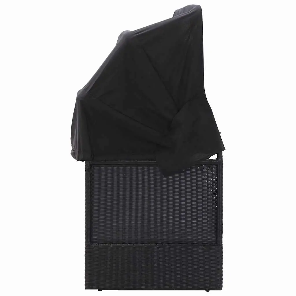 Outdoor Daybed Sun Lounger with Canopy Poly Rattan Garden Patio Furniture Black