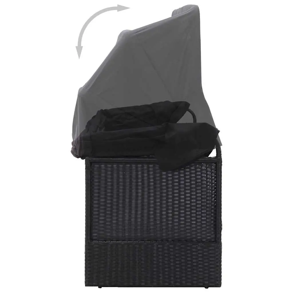 Outdoor Daybed Sun Lounger with Canopy Poly Rattan Garden Patio Furniture Black