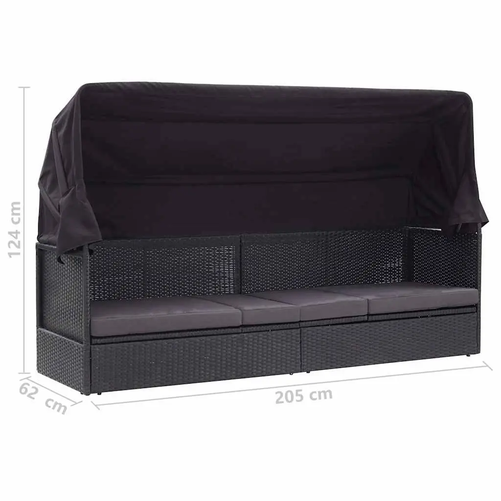 Outdoor Daybed Sun Lounger with Canopy Poly Rattan Garden Patio Furniture Black