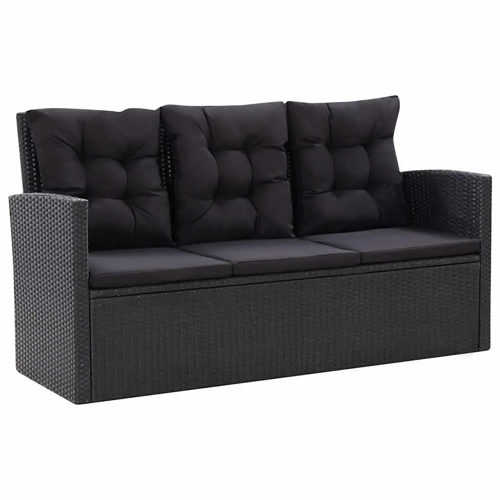 Garden Lounge Set 6 Piece Outdoor Patio Sofa Poly Rattan Black Cushions