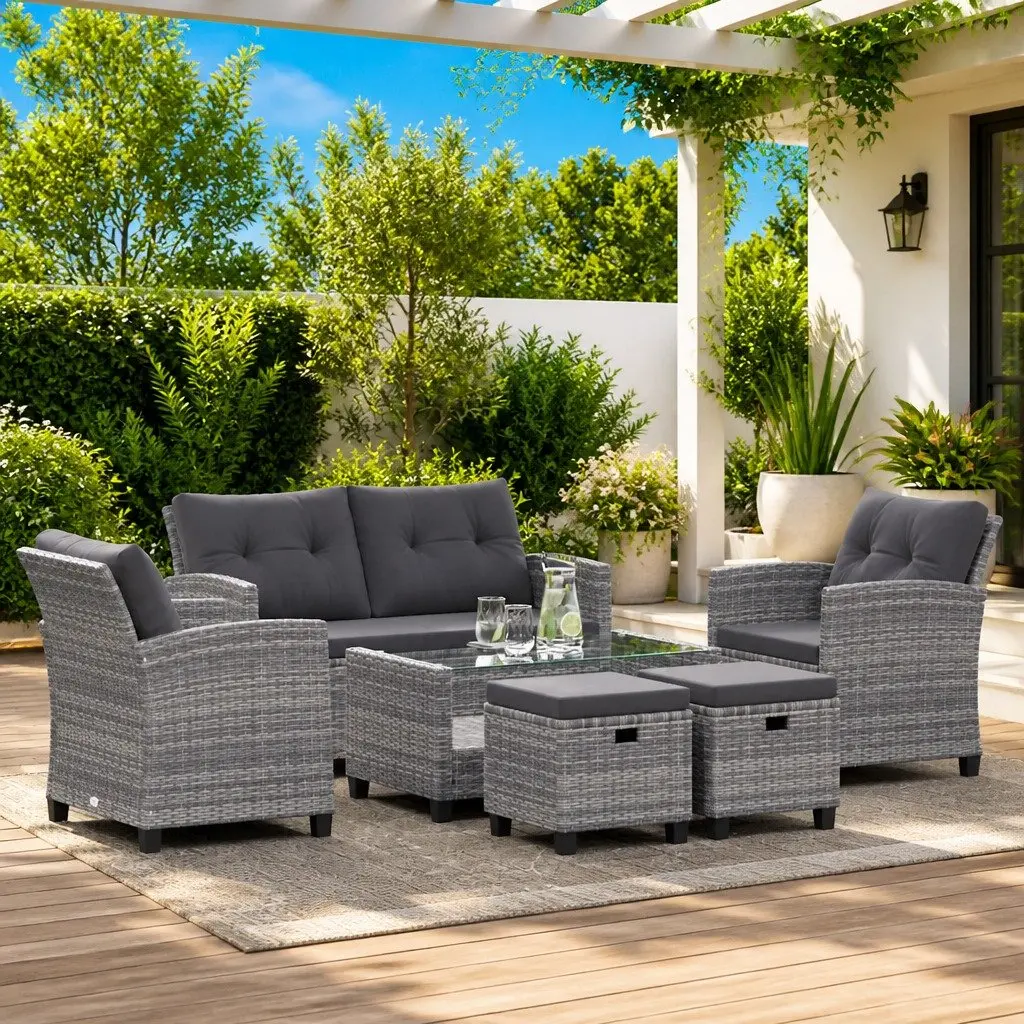 Outdoor Garden Sofa Set Poly Rattan 6 Piece Grey with Cushions