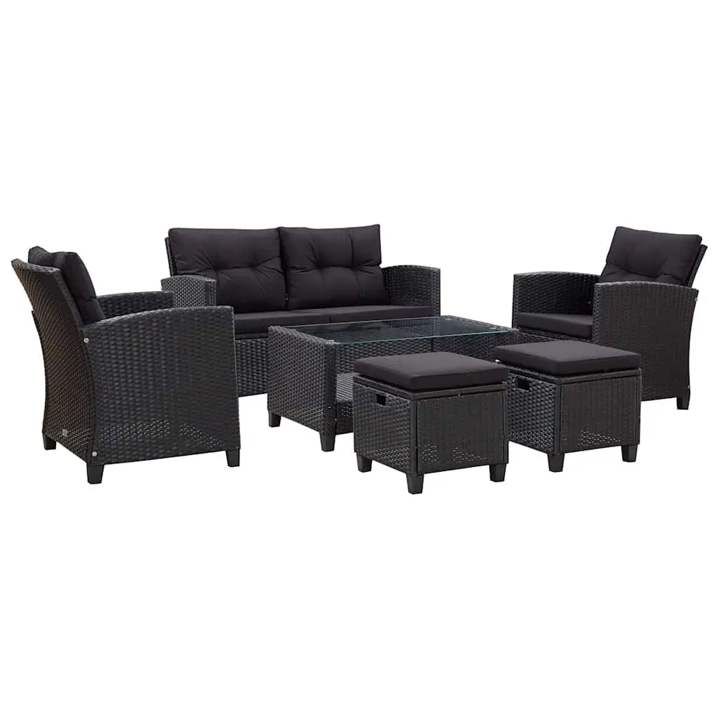 Outdoor Garden Sofa Set Poly Rattan 6 Piece Modular Sectional Patio Furniture Black