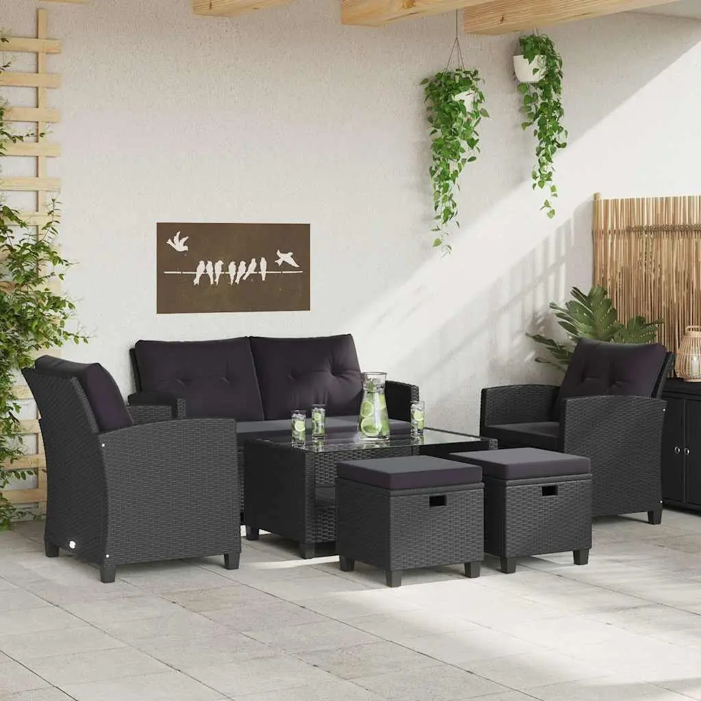 Outdoor Garden Sofa Set Poly Rattan 6 Piece Modular Sectional Patio Furniture Black