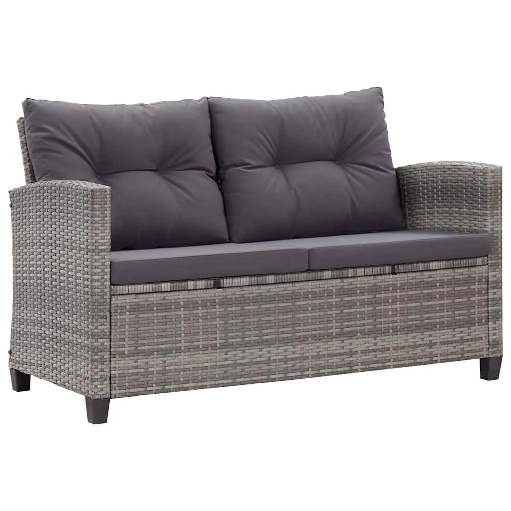 2-Seater Outdoor Garden Sofa Grey Poly Rattan with Cushions Patio Seating 124cm