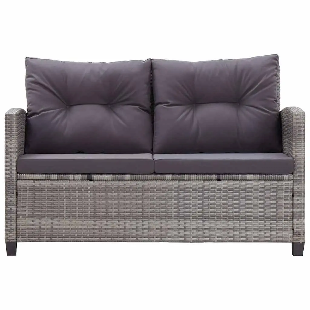 2-Seater Outdoor Garden Sofa Grey Poly Rattan with Cushions Patio Seating 124cm