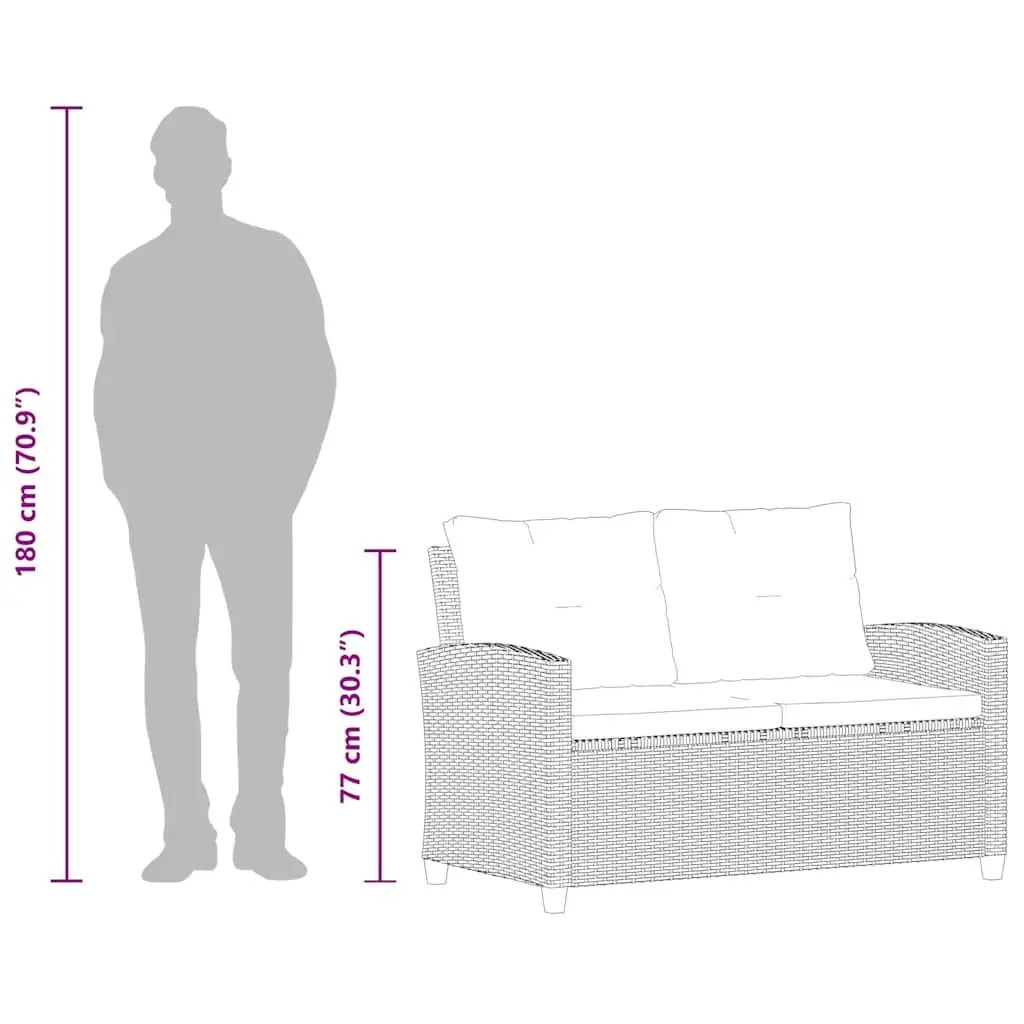 2-Seater Outdoor Garden Sofa Grey Poly Rattan with Cushions Patio Seating 124cm
