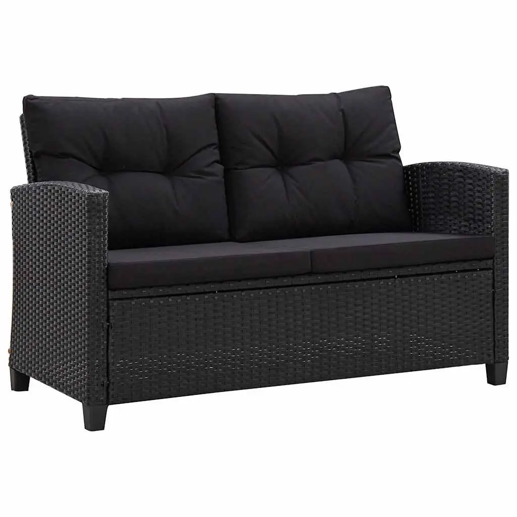 2-Seater Garden Sofa PE Rattan 124cm Black Powder-coated Steel with Cushions