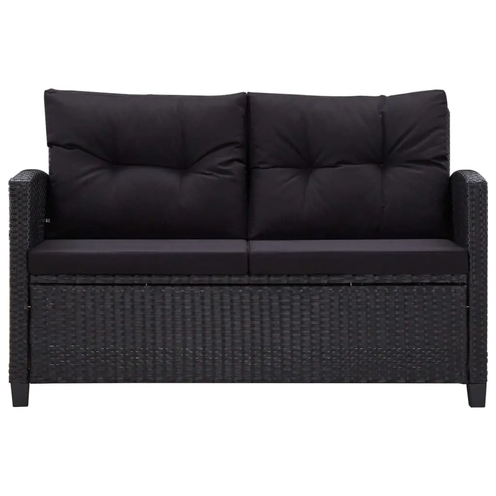 2-Seater Garden Sofa PE Rattan 124cm Black Powder-coated Steel with Cushions