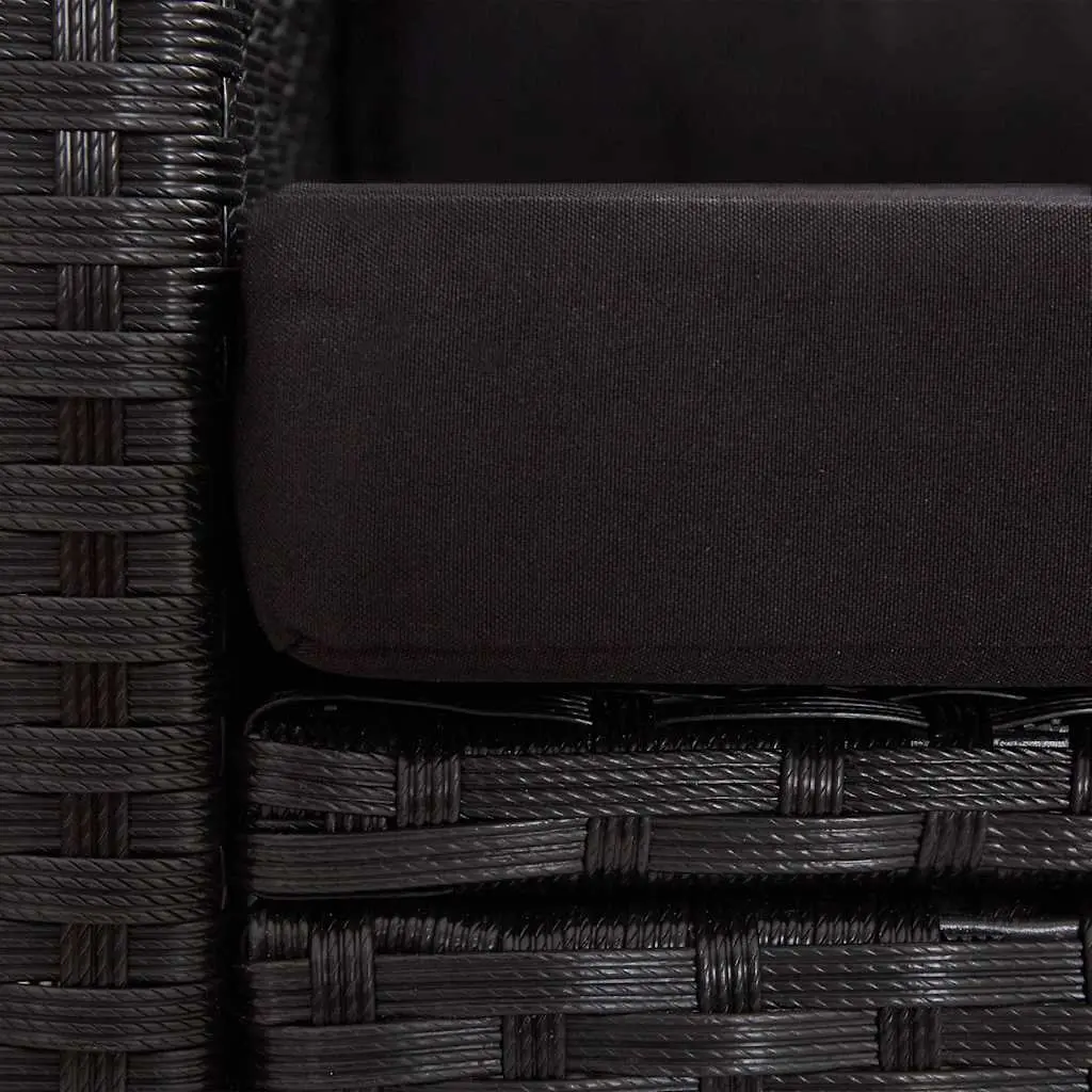 2-Seater Garden Sofa PE Rattan 124cm Black Powder-coated Steel with Cushions