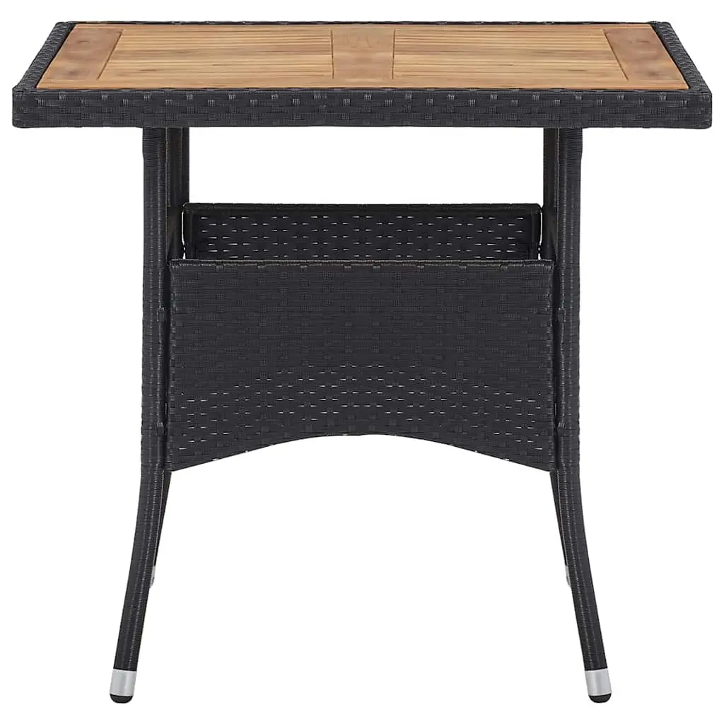Outdoor Dining Table Black PE Rattan Acacia Wood Patio Furniture 4 Seater
