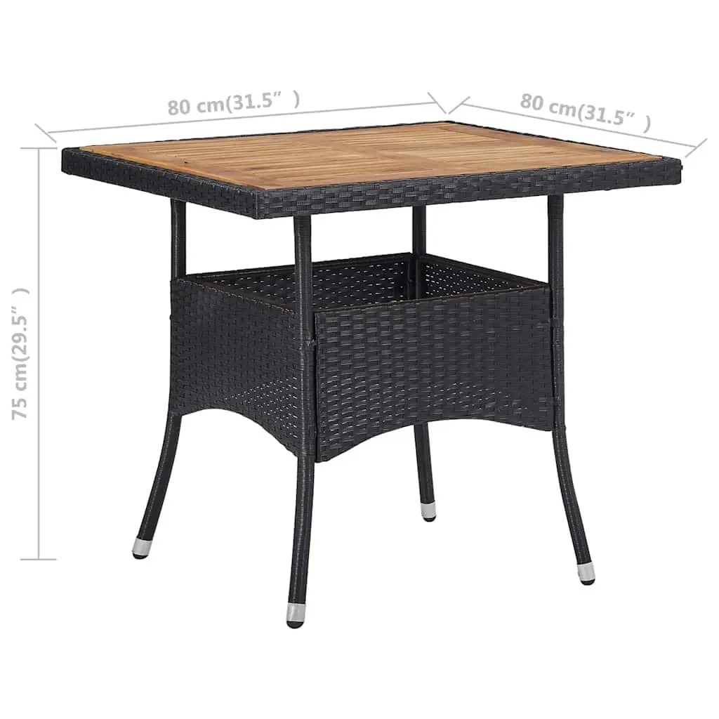 Outdoor Dining Table Black PE Rattan Acacia Wood Patio Furniture 4 Seater