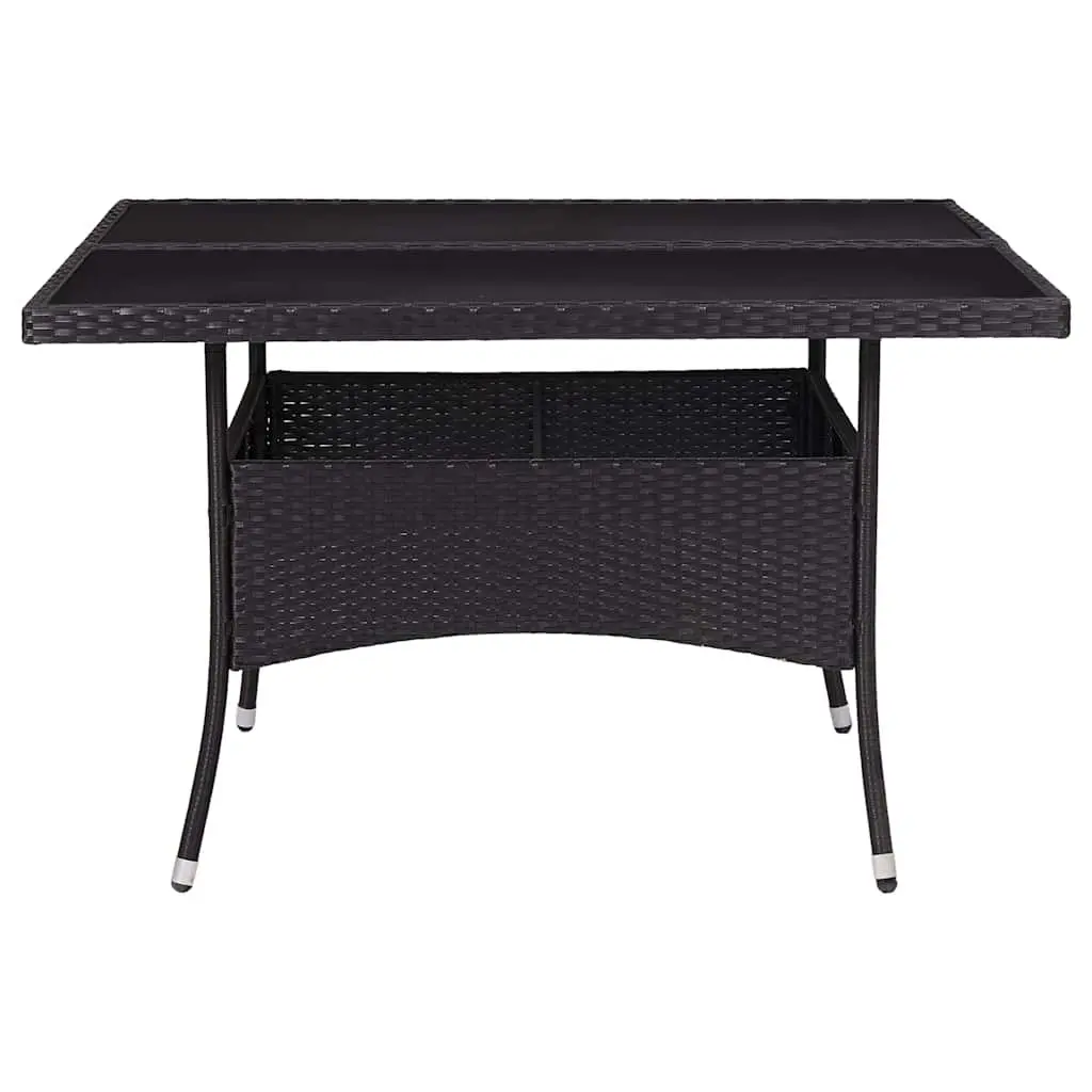 Outdoor Dining Table Black Poly Rattan Glass Patio Furniture 4 Seater Garden