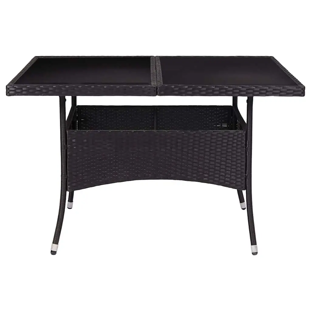 Outdoor Dining Table Black Poly Rattan Glass Patio Furniture 4 Seater Garden