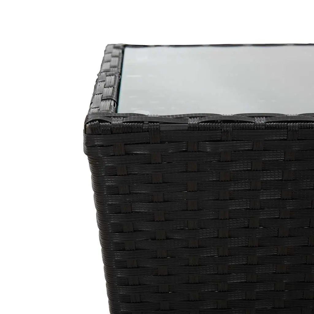 Outdoor Tea Table Black Powder-coated Steel Frame Weather-resistant PE Rattan Reinforced Tempered Glass Top 41.5 x 41.5 x 43 cm