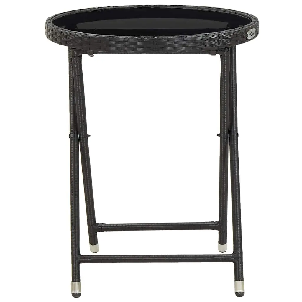 Outdoor Folding Table Black PE Rattan Tempered Glass 60cm Patio Garden