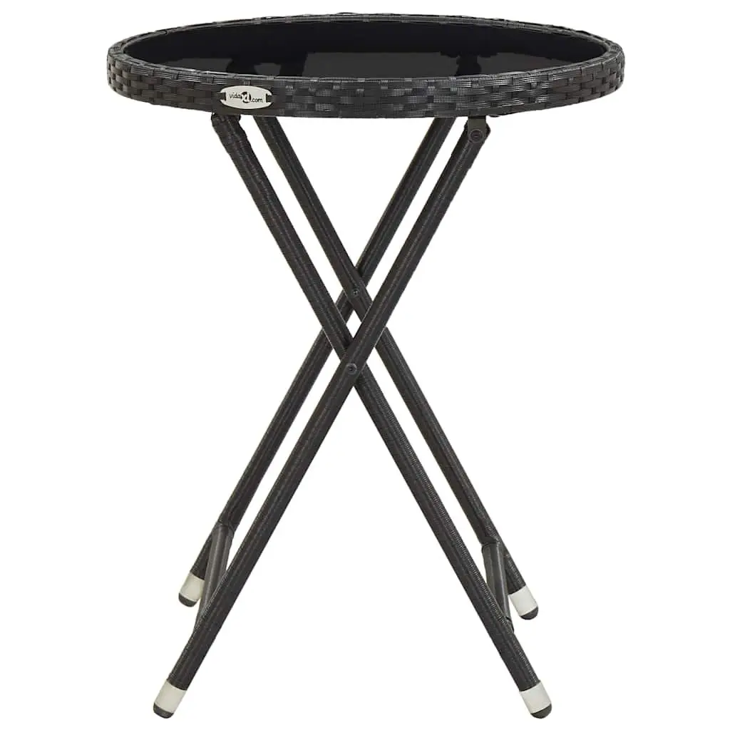 Outdoor Folding Table Black PE Rattan Tempered Glass 60cm Patio Garden