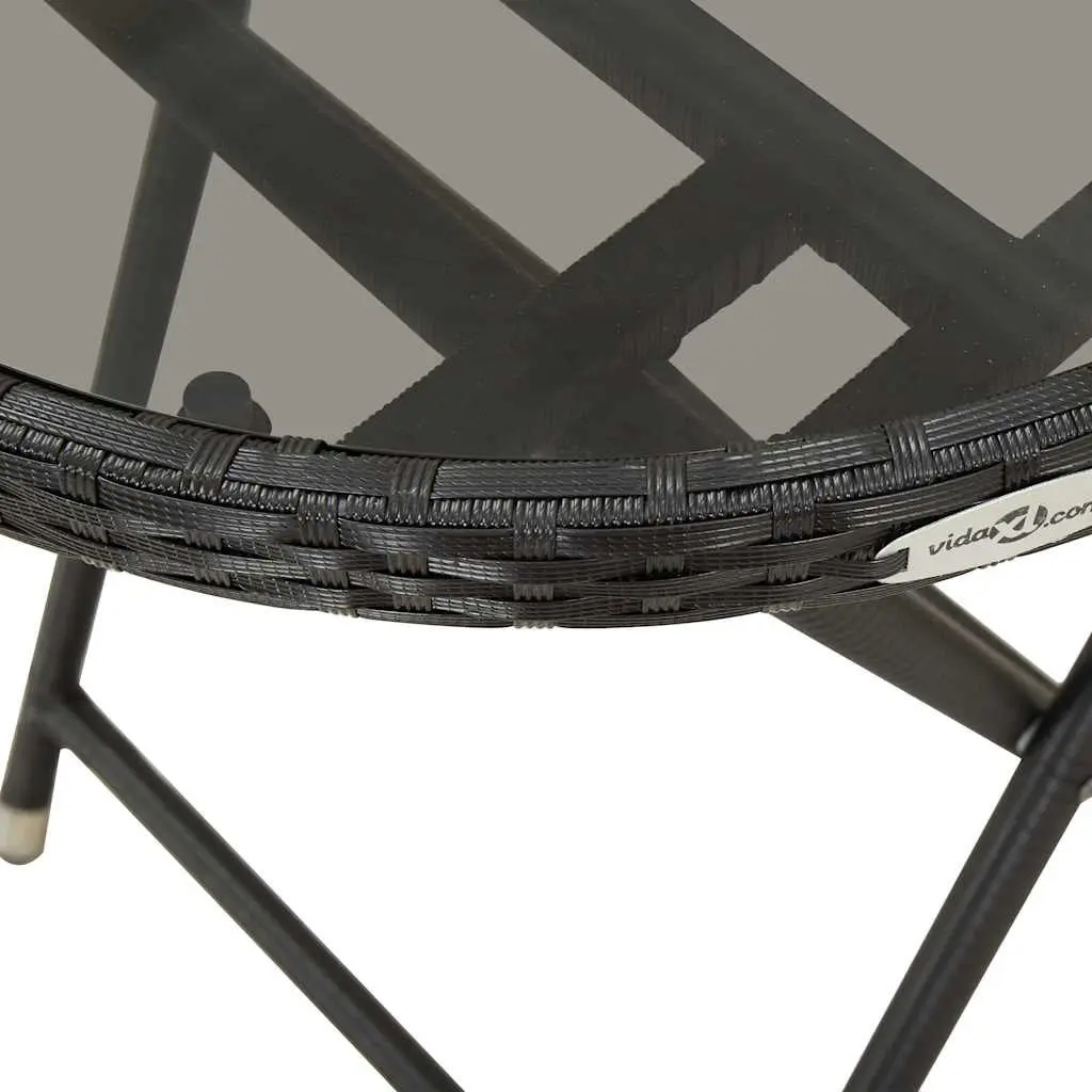 Outdoor Folding Table Black PE Rattan Tempered Glass 60cm Patio Garden