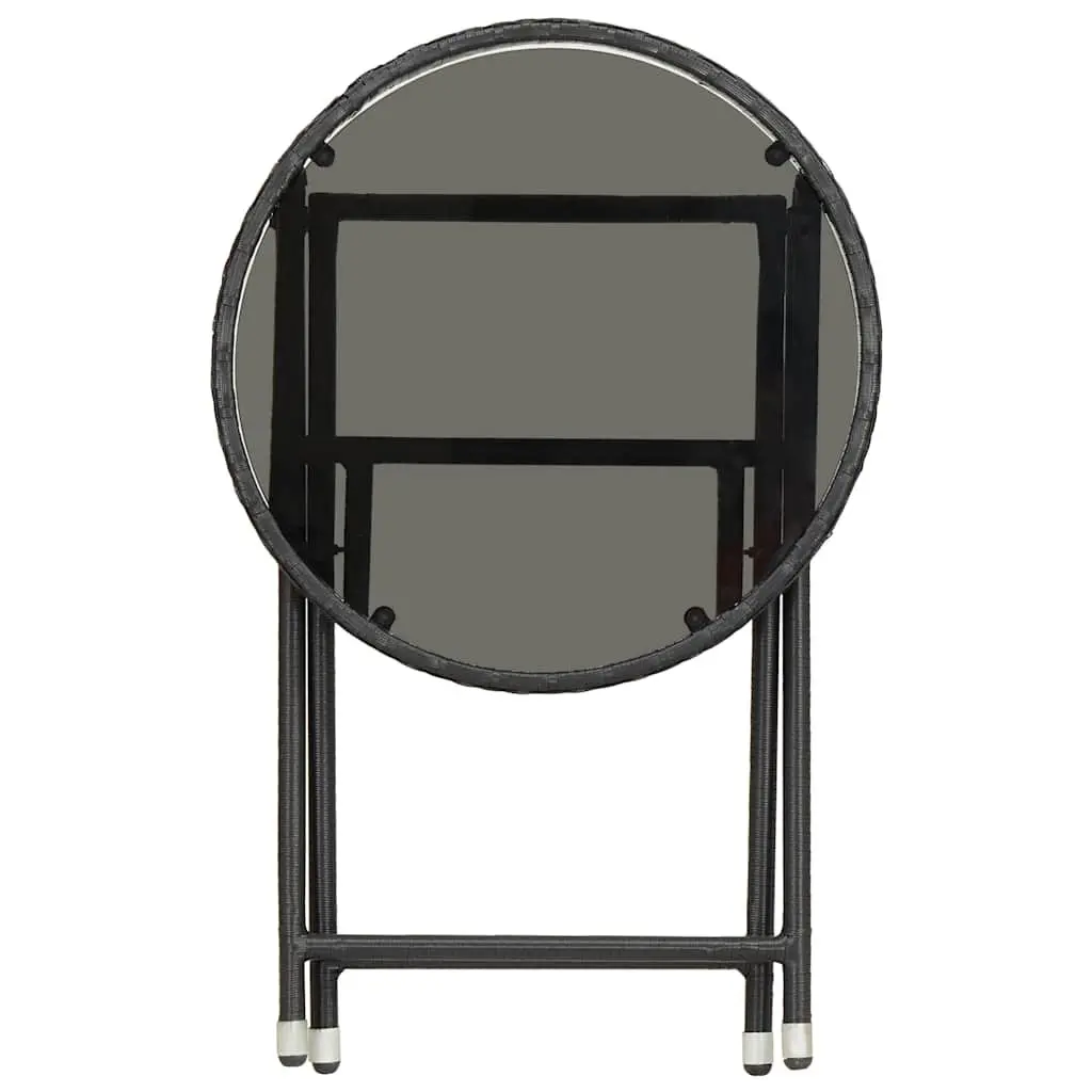 Outdoor Folding Table Black PE Rattan Tempered Glass 60cm Patio Garden