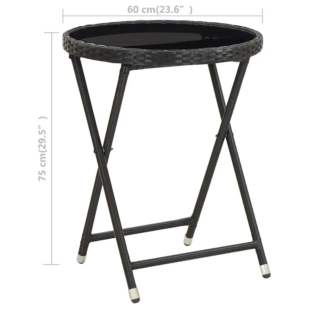 Outdoor Folding Table Black PE Rattan Tempered Glass 60cm Patio Garden
