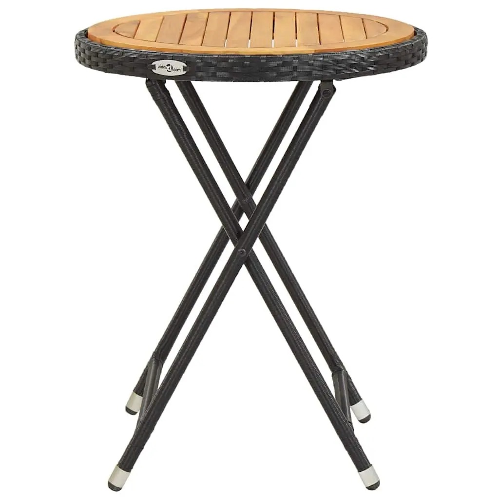 Outdoor Tea Table Black Poly Rattan Folding Garden Patio Furniture 60cm