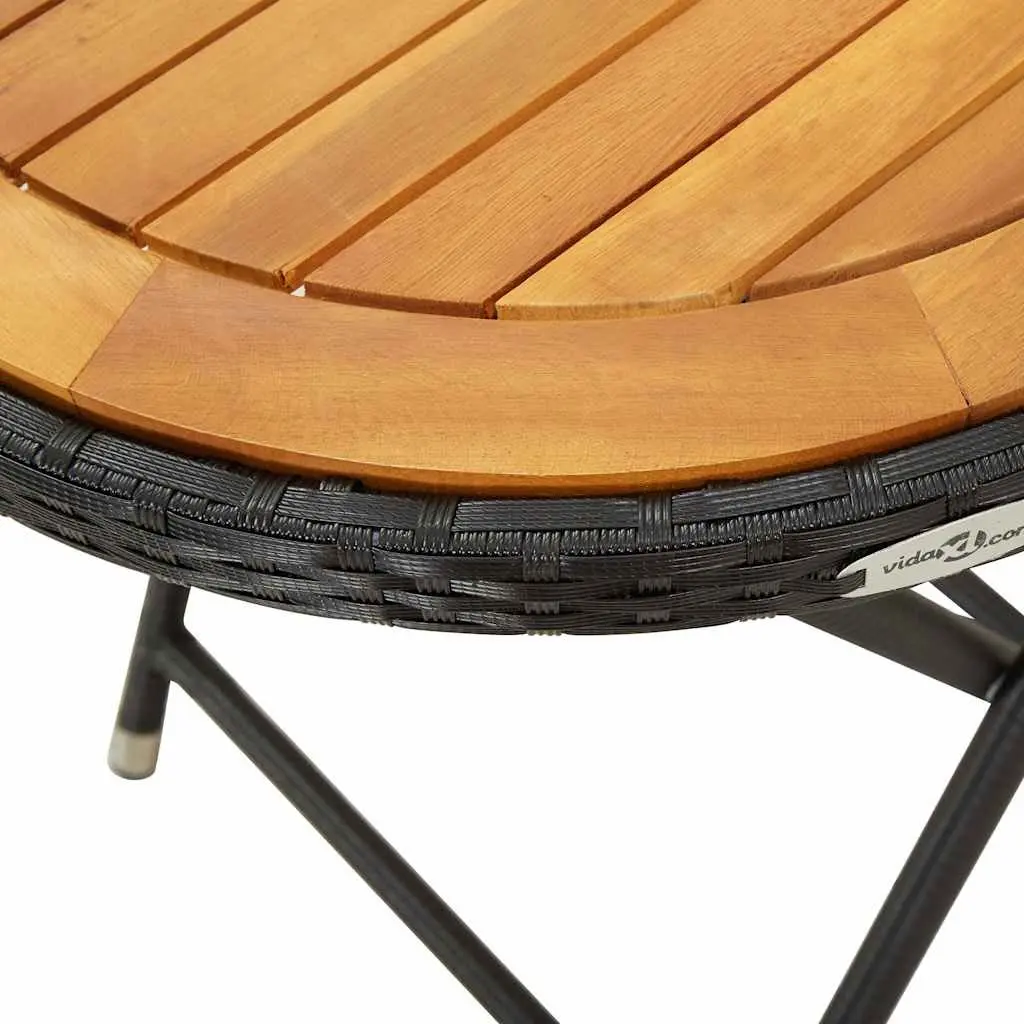 Outdoor Tea Table Black Poly Rattan Folding Garden Patio Furniture 60cm