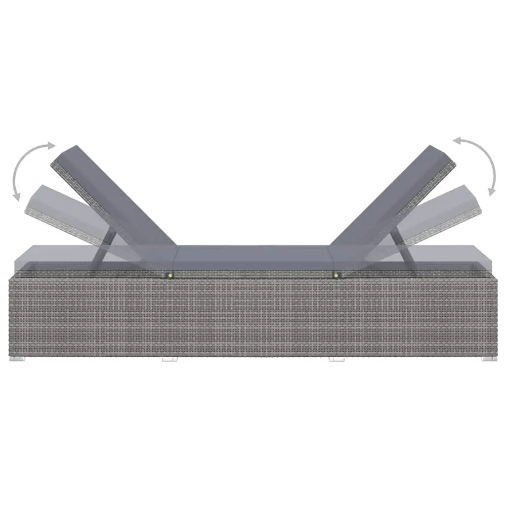Sun Lounger PE Rattan Adjustable Grey Outdoor Seating with Cushion