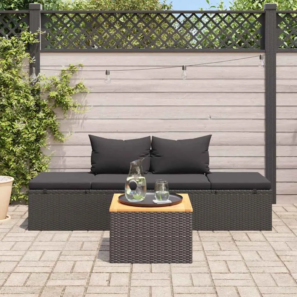Sun Lounger Bed PE Rattan Powder-coated Steel Adjustable Outdoor Patio Daybed Black