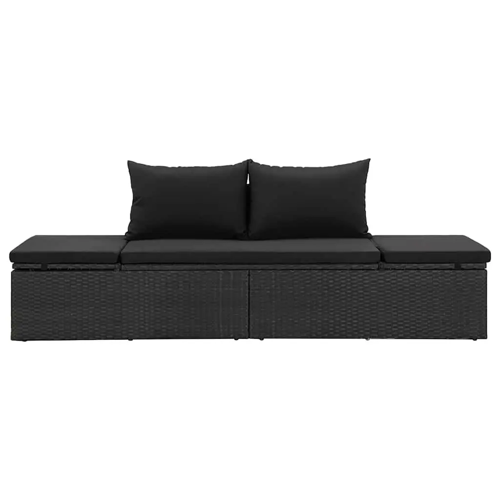 Sun Lounger Bed PE Rattan Powder-coated Steel Adjustable Outdoor Patio Daybed Black