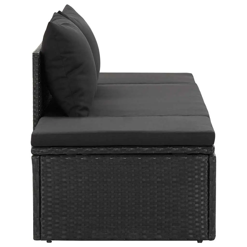 Sun Lounger Bed PE Rattan Powder-coated Steel Adjustable Outdoor Patio Daybed Black
