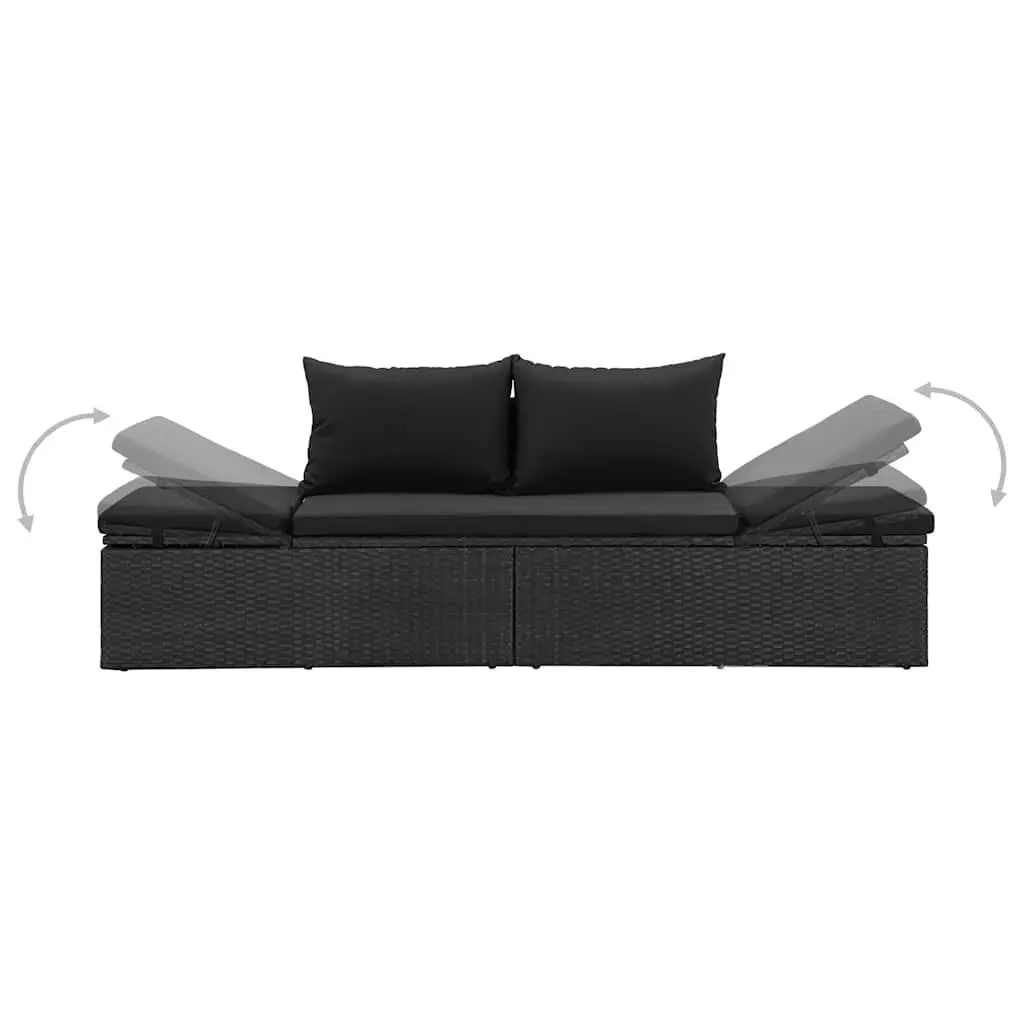 Sun Lounger Bed PE Rattan Powder-coated Steel Adjustable Outdoor Patio Daybed Black