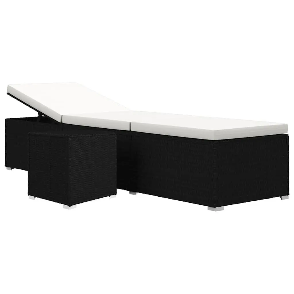 Sun Lounger PE Rattan Adjustable Outdoor Garden Recliner Bed with Cushion and Side Table Black