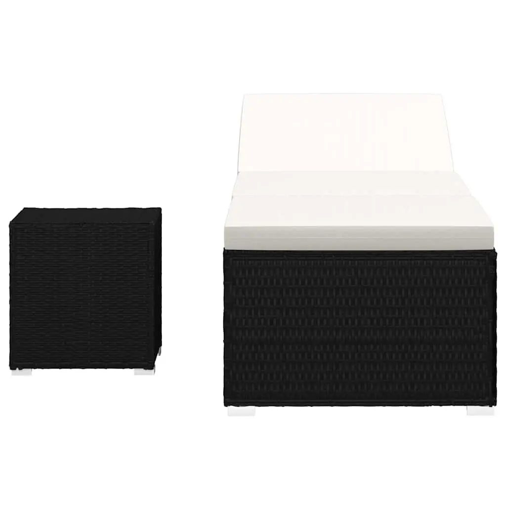 Sun Lounger PE Rattan Adjustable Outdoor Garden Recliner Bed with Cushion and Side Table Black