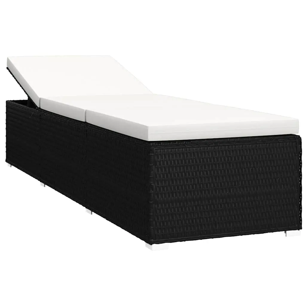 Sun Lounger PE Rattan Adjustable Outdoor Garden Recliner Bed with Cushion and Side Table Black