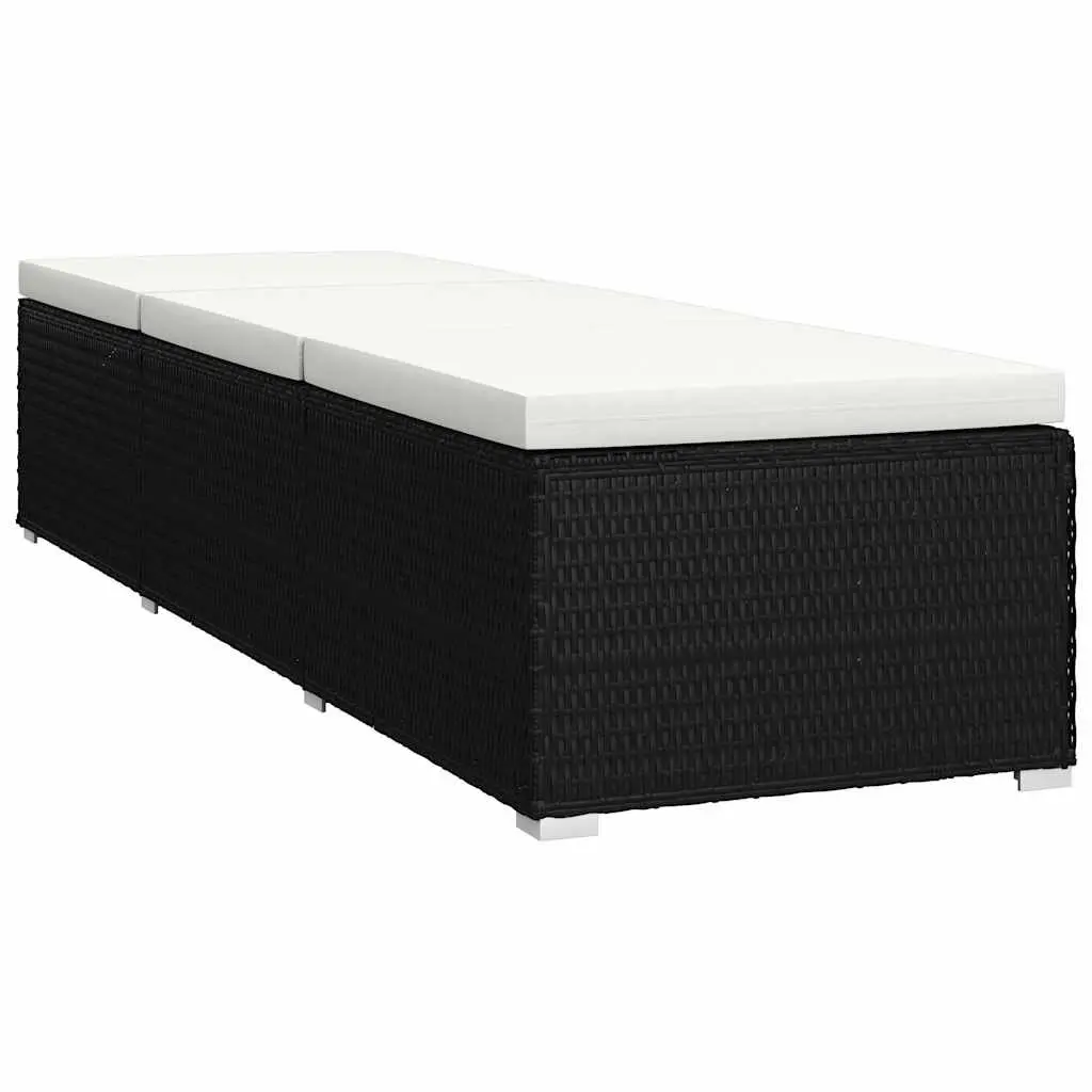 Sun Lounger PE Rattan Adjustable Outdoor Garden Recliner Bed with Cushion and Side Table Black
