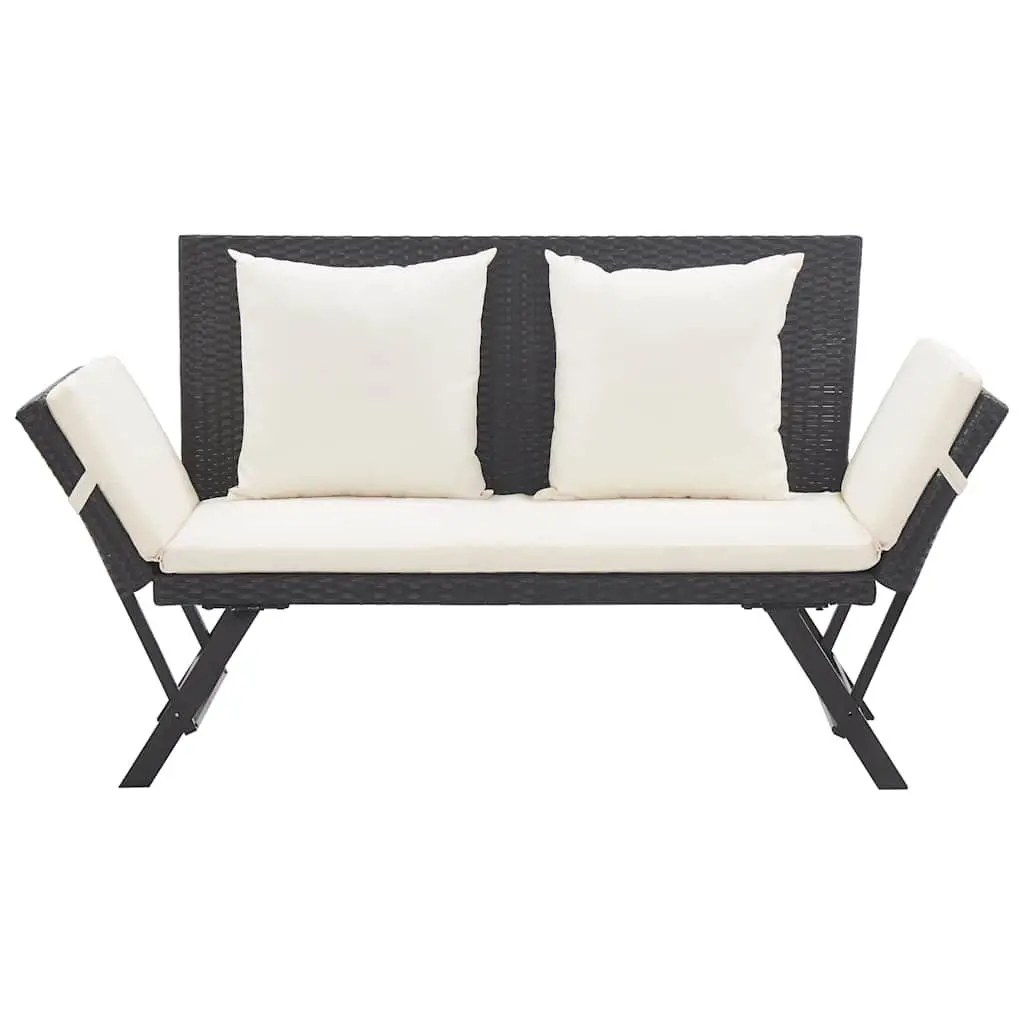 Outdoor Garden Bench PE Rattan 176cm Black with Cushions
