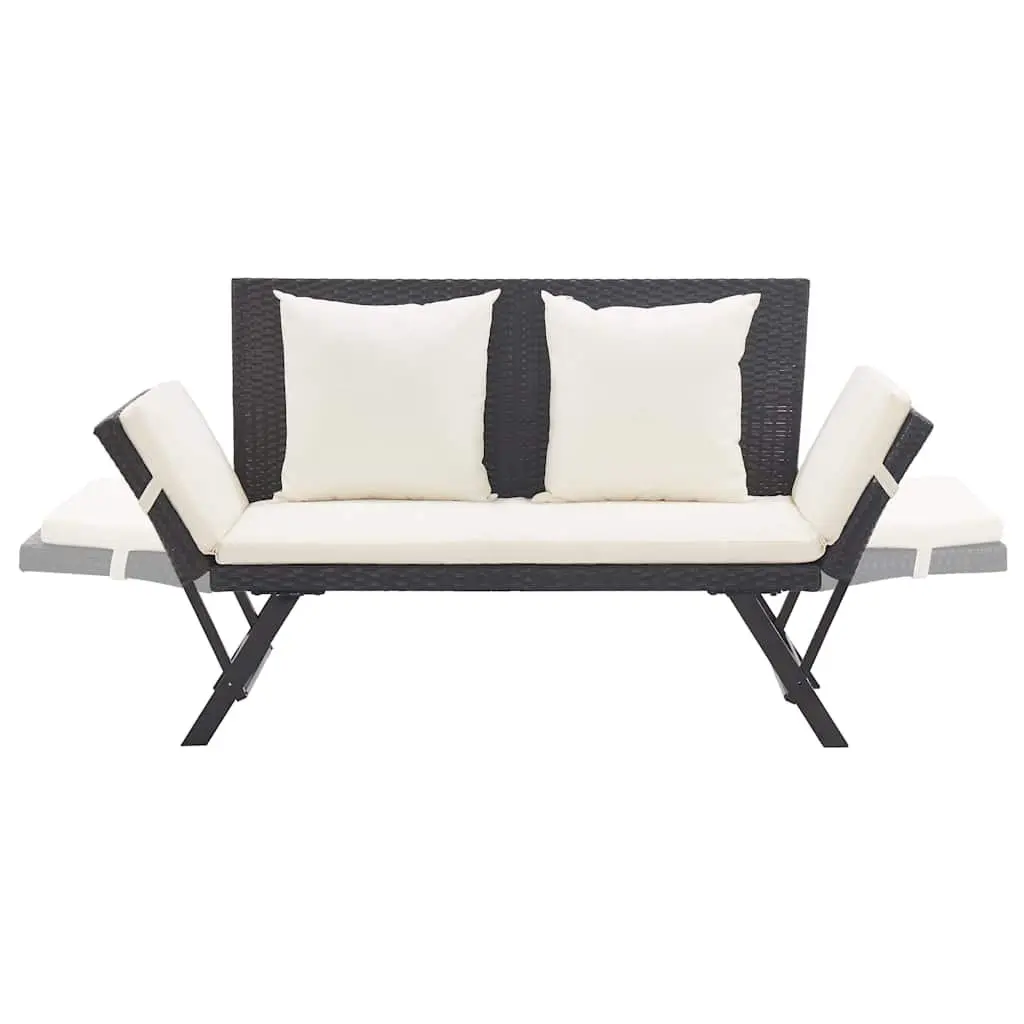 Outdoor Garden Bench PE Rattan 176cm Black with Cushions