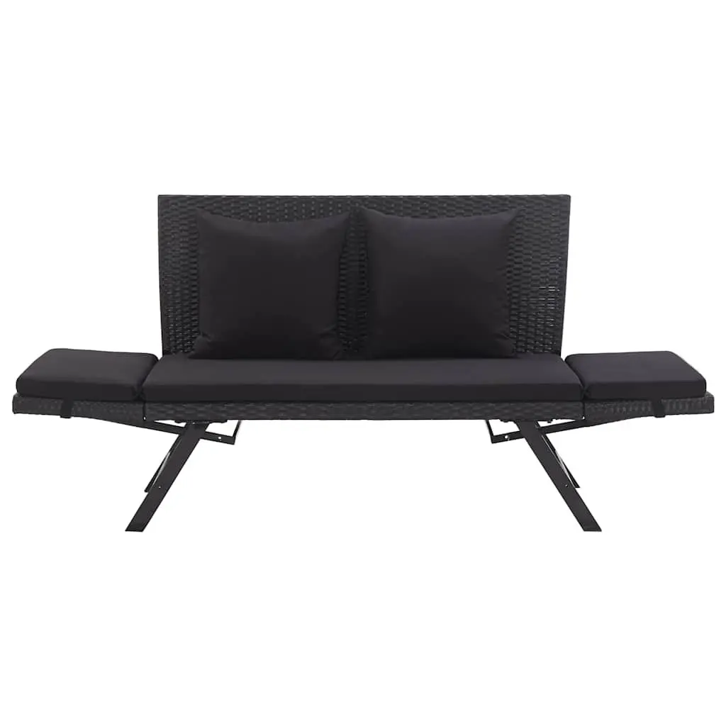 Adjustable Garden Bench Black 176cm Rattan Daybed Outdoor Seating with Cushion