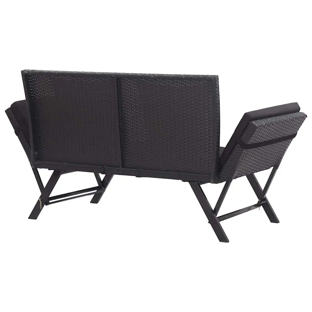 Adjustable Garden Bench Black 176cm Rattan Daybed Outdoor Seating with Cushion