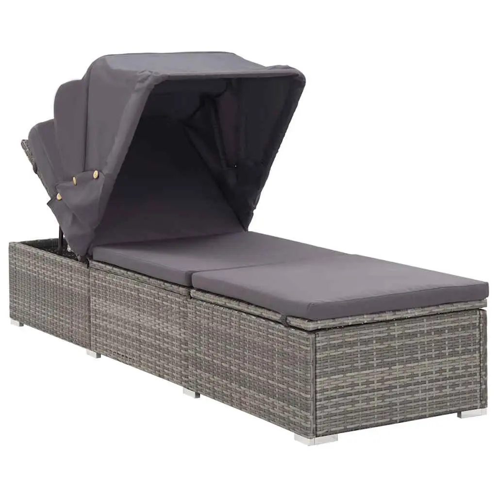 Sun Lounger with Foldable Canopy Padded Cushion Outdoor Patio Reclining Chair