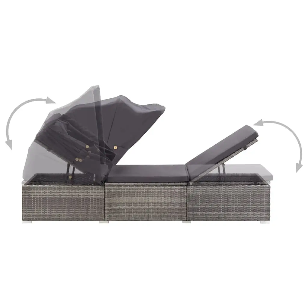 Sun Lounger with Foldable Canopy Padded Cushion Outdoor Patio Reclining Chair