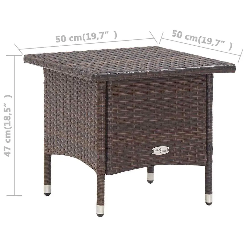 Outdoor Coffee Table Poly Rattan Steel Frame Brown 50x50x47cm Weather Resistant Garden Patio Side Table