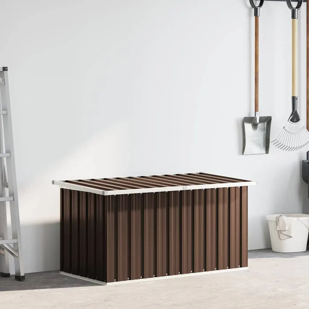 Garden Storage Box Galvanised Steel 129 x 67 x 65 cm Brown Outdoor Patio Deck Furniture
